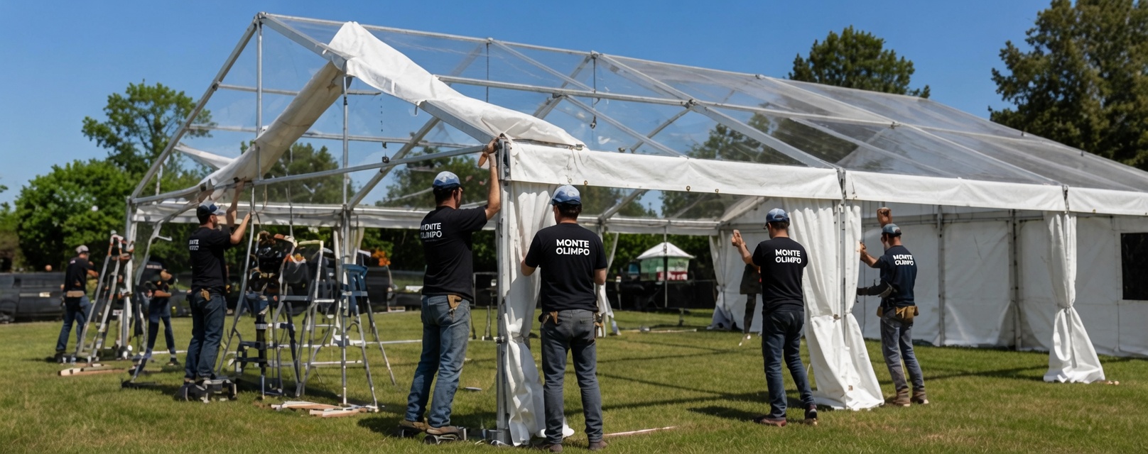 Equipo de Carpas Monte Olimpo instalando una carpa para un evento en Chile